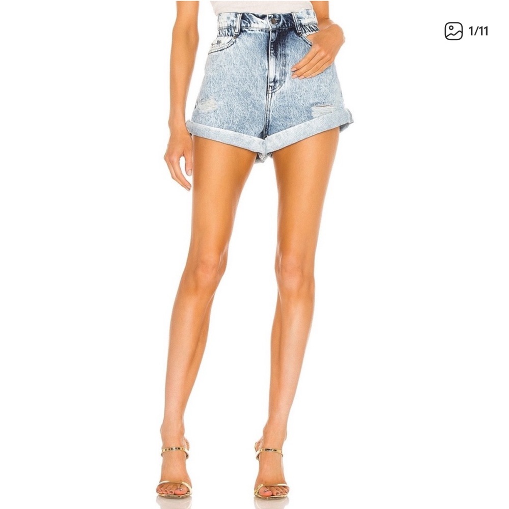 Retrofete Haisley High Rise Denim Shorts in Light blue acid